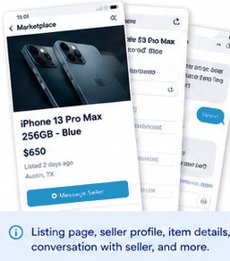 Marketplace listing screenshots for a phone sale