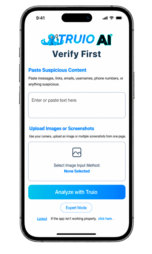 Truio MAX mobile analysis result showing trusted status